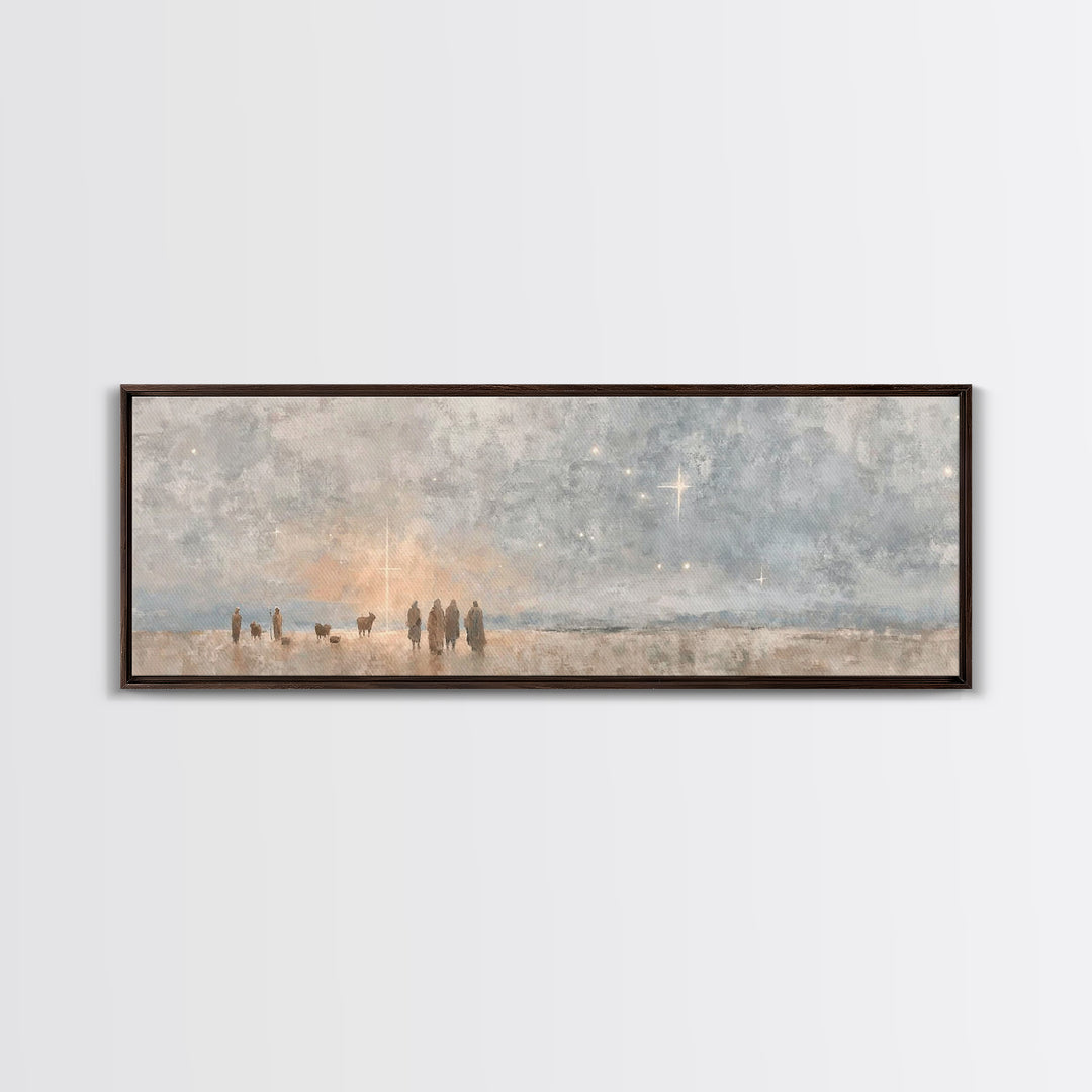 Shepherds At Dawn – Framed Canvas Print – Christian Wall Art – Christian Art Canvas – Panoramic Art – Christian Christmas Art