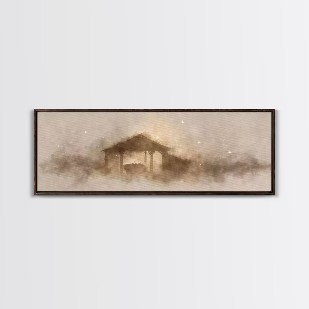 Heavenly Child Rest | Framed Canvas Print | Christian Christmas Art | Panoramic Painting | Christian Art Print | Jesus Painting