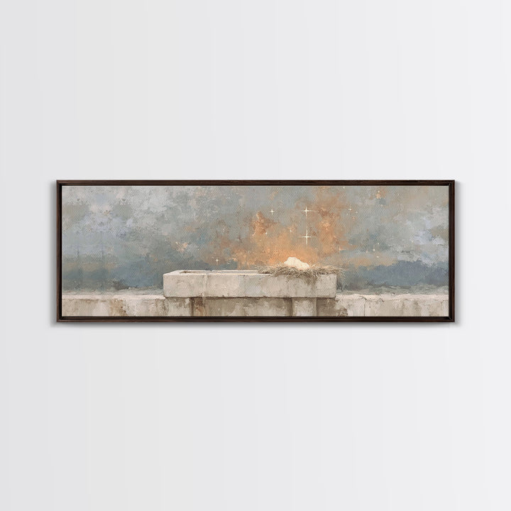 Manger Star Peace - Framed Canvas Print - Christian Wall Art - Extra Wide Art - Christian Decor - Christmas Art