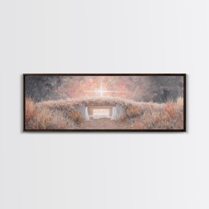 Radiant Manger Star - Framed Canvas Print - Christian Christmas Art - Panoramic Painting - Christian Art Canvas - Christmas Wall Art