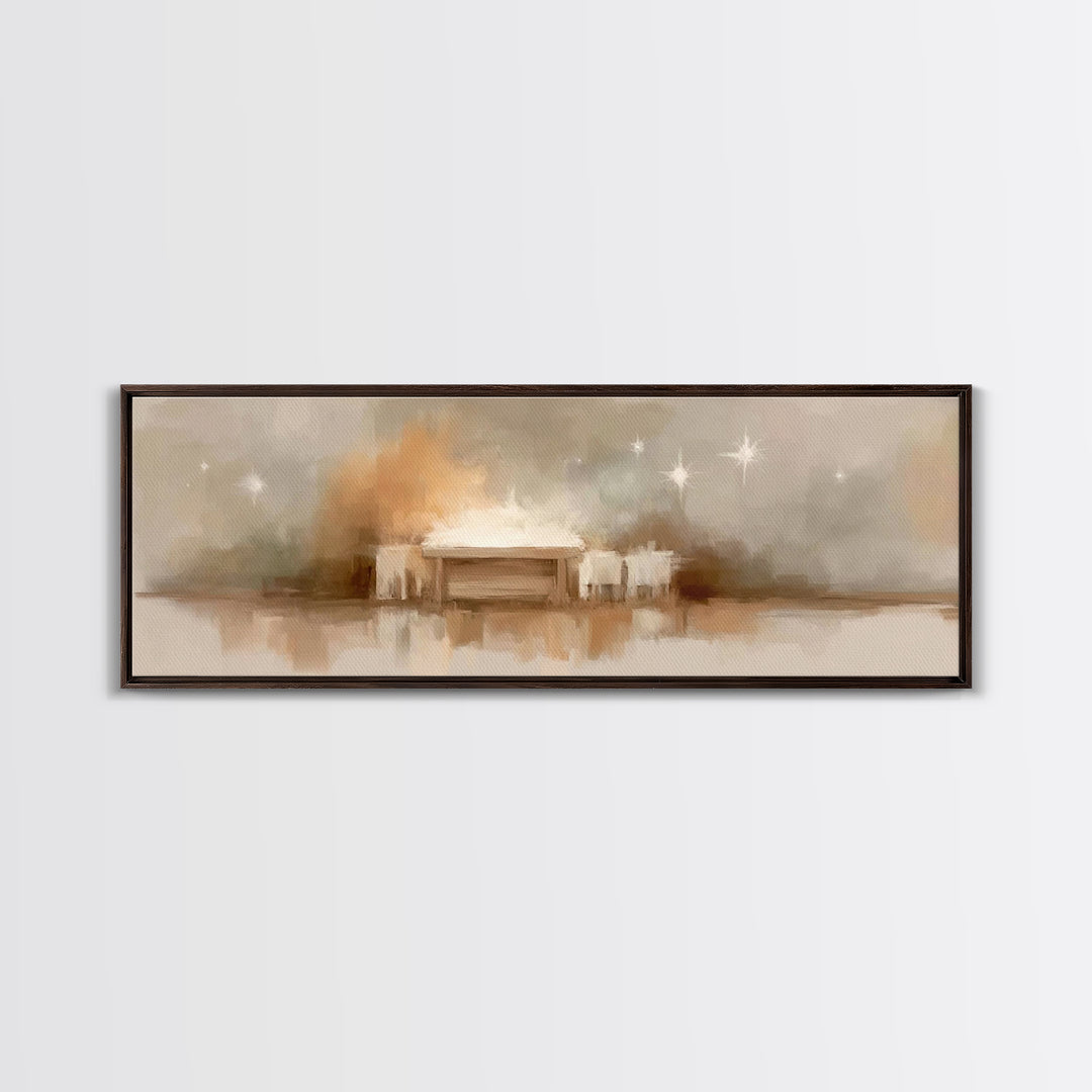 Holy Nativity Light, Framed Canvas Print, Christian Art Canvas, Panoramic Wall Art, Christmas Art, Christian Christmas Decor