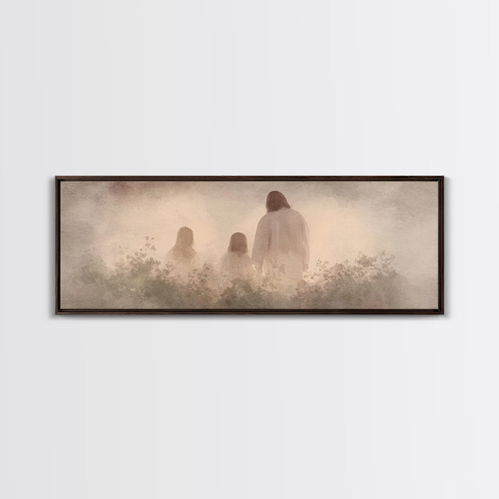 Fields Of His Peace - Framed Canvas Print - Panoramic Frame - Christian Art Prints - Jesus Art Print - Christian Decor