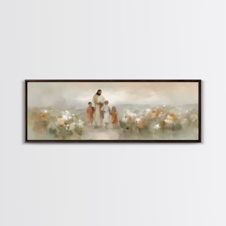 Guided By His Love, Framed Canvas Print, Panoramic Art, Christian Wall Art, Jesus Painting Canvas, Christian Gift
