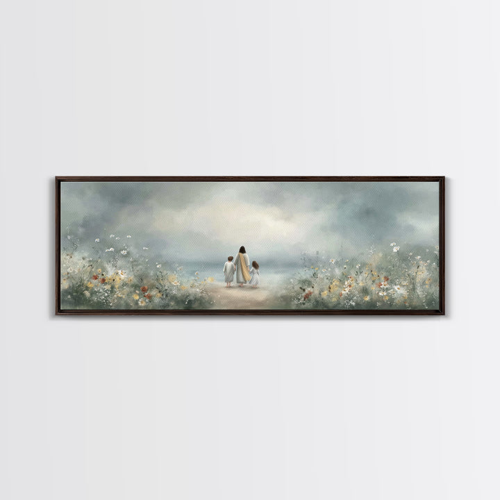 Walk In His Light – Framed Canvas Print – Christian Art Canvas – Panoramic Wall Art – Jesus Art Print – Christian Decor