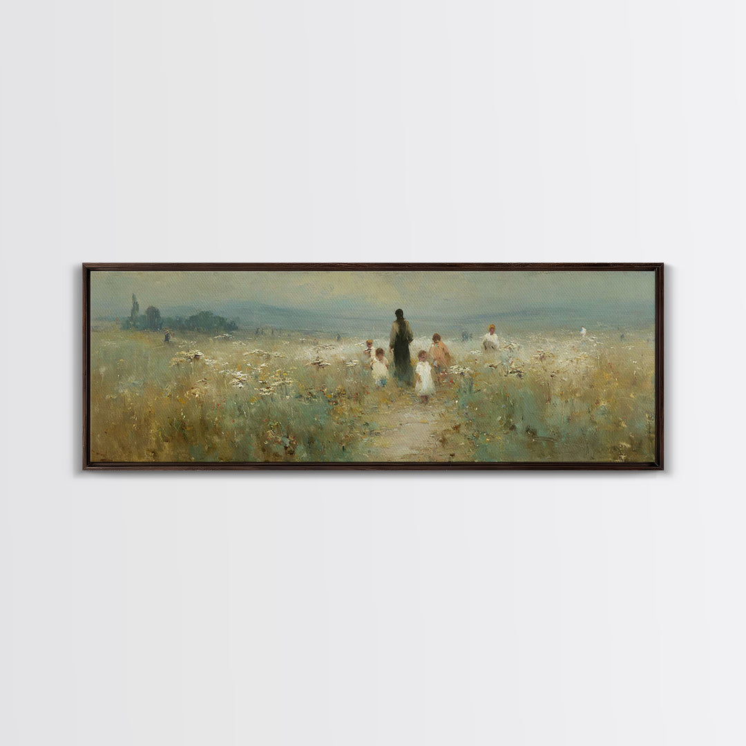 Meadow Of His Peace | Framed Canvas Print | Panoramic Art | Christian Art Canvas | Jesus Wall Art | Christian Painting