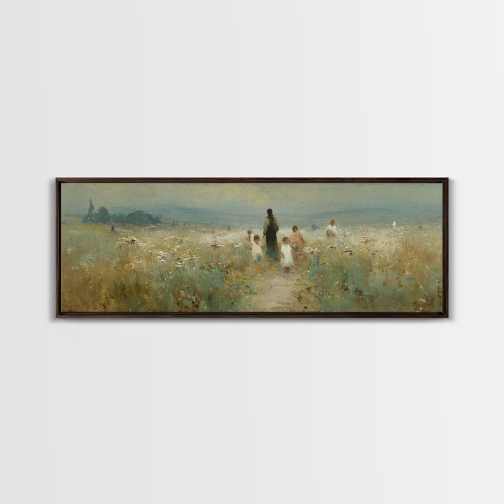 Meadow Of His Peace | Framed Canvas Print | Panoramic Art | Christian Art Canvas | Jesus Wall Art | Christian Painting