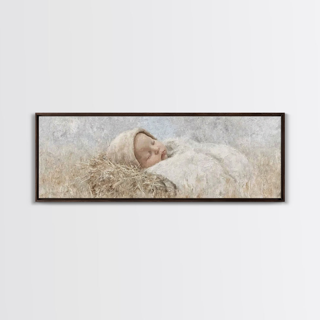 Holy Child Serenity – Framed Canvas Print – Panoramic Art – Christian Christmas Art – Christian Wall Art – Christmas Art Prints