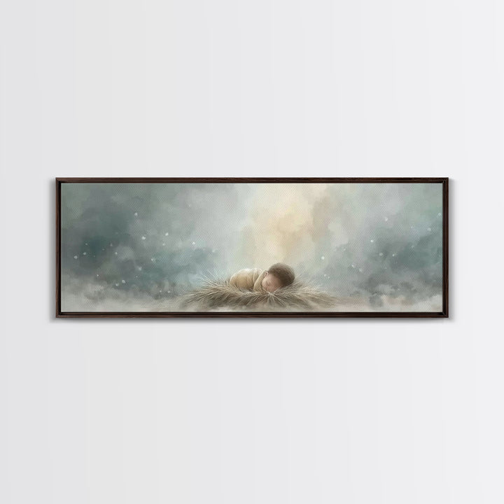 Heaven’s Gentle Gift – Framed Canvas Print – Panoramic Art – Christian Christmas Art – Christian Wall Art – Jesus Art Print