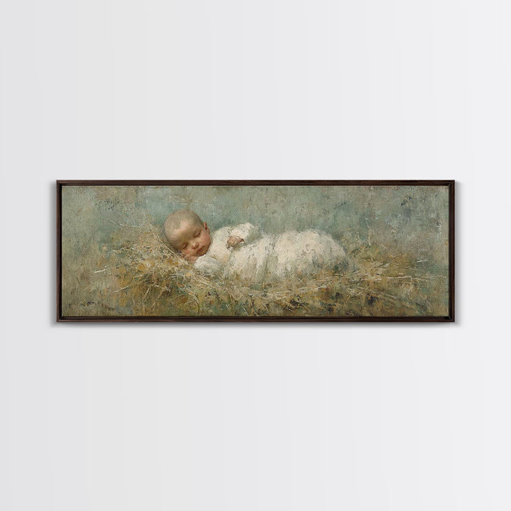 Holy Night Cradle, Framed Canvas Print, Christian Wall Art, Subtle Christian Art, Christian Christmas Art, Panoramic Wall Art, Christian De