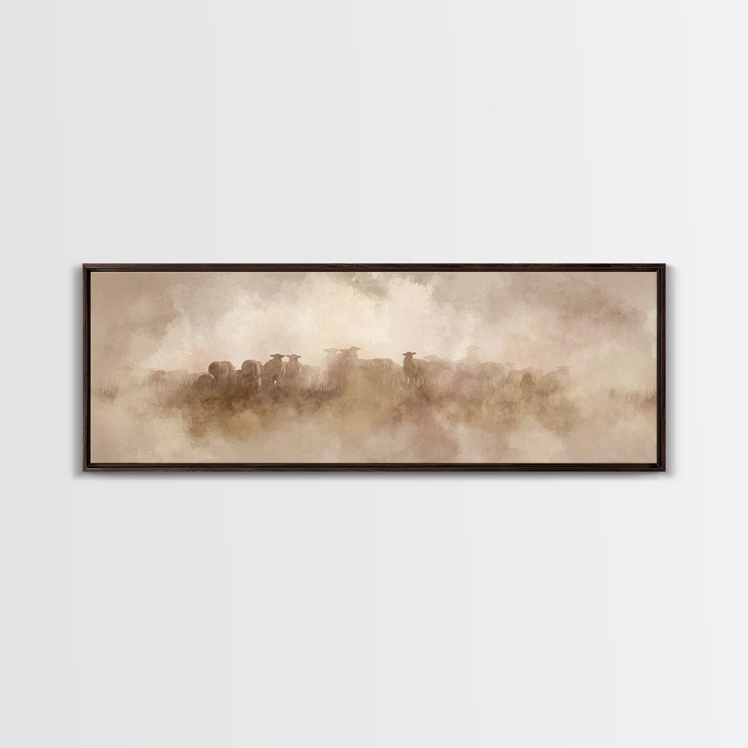 Shepherd’s Quiet Watch, Framed Canvas Print, Christian Wall Art, Christian Art Canvas, Jesus Painting, Panoramic Painting, Christian Christ