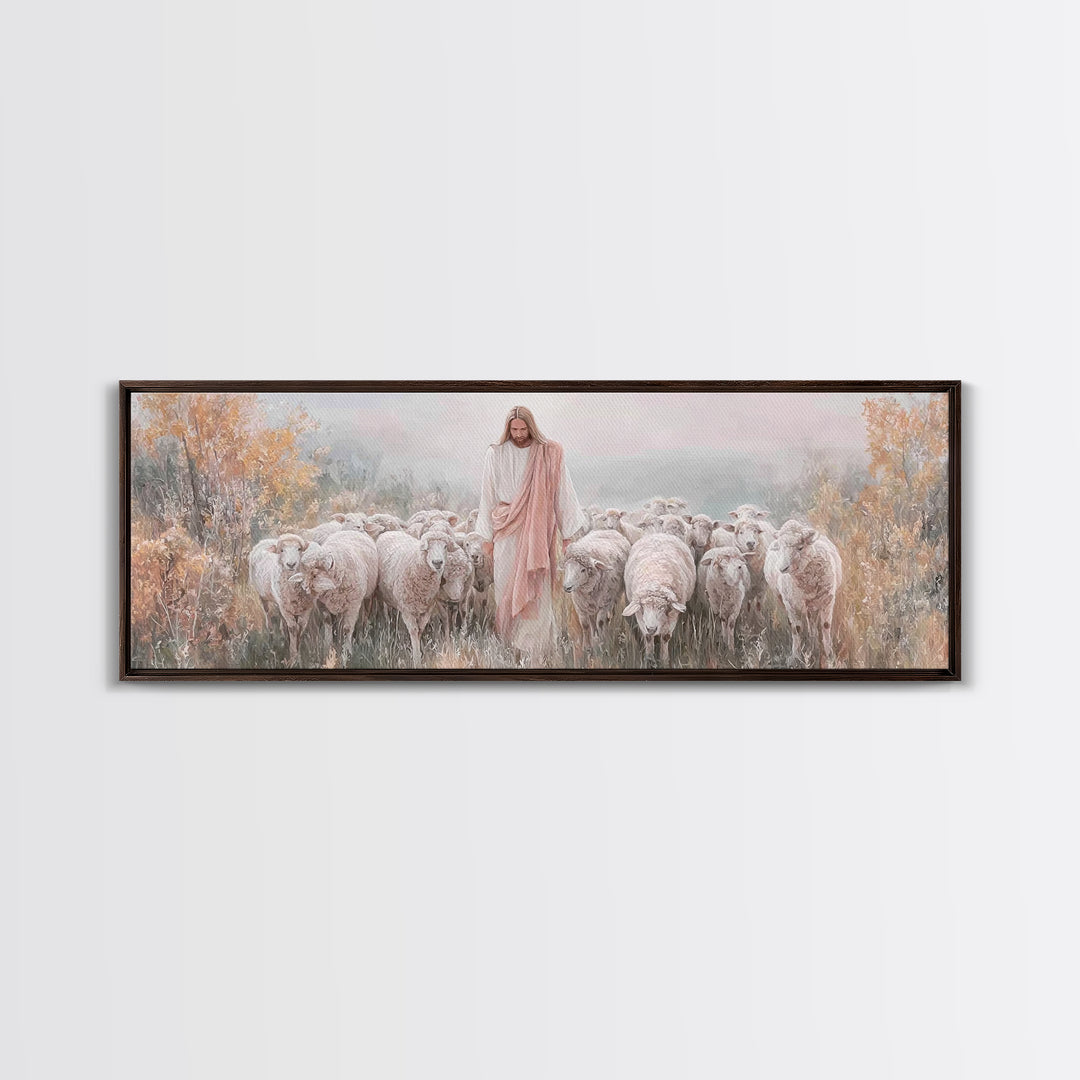 Pasture Of Mercy – Framed Canvas Print – Panoramic Wall Art – Christian Art Canvas – Jesus Painting – Christian Christmas