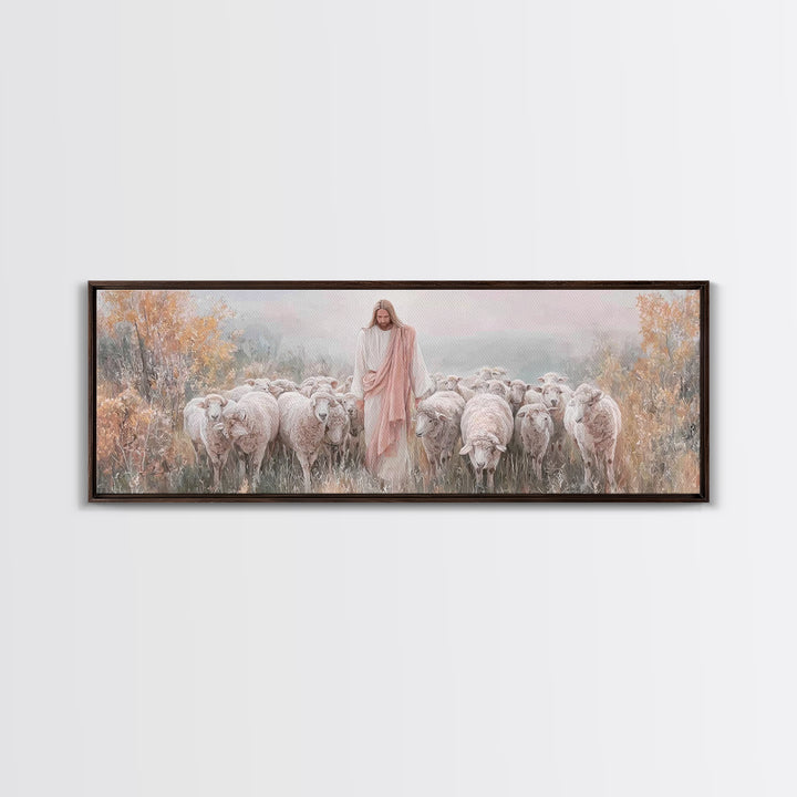 Pasture Of Mercy – Framed Canvas Print – Panoramic Wall Art – Christian Art Canvas – Jesus Painting – Christian Christmas
