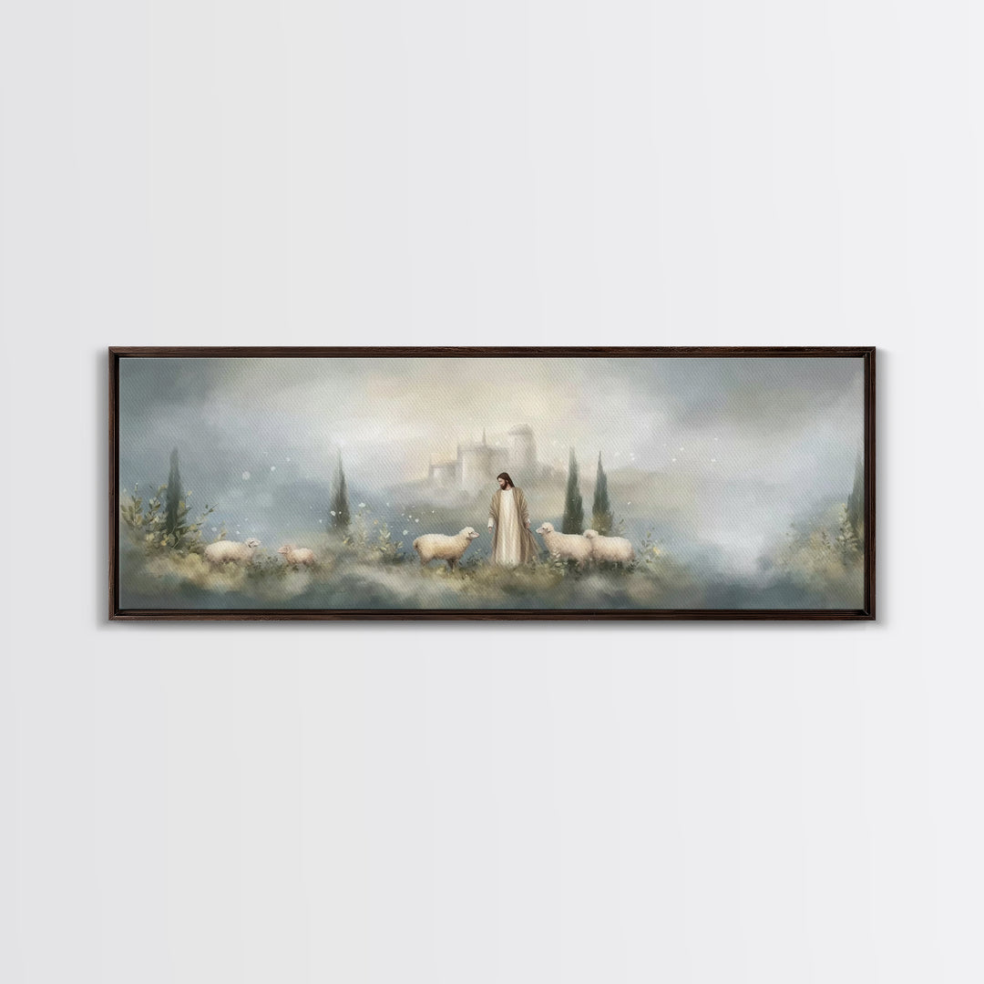 Fields Of Grace | Framed Canvas Print | Panoramic Painting | Christian Art Canvas | Jesus Wall Art | Christmas Art
