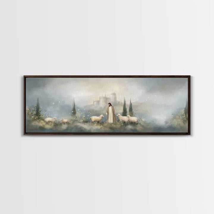 Fields Of Grace | Framed Canvas Print | Panoramic Painting | Christian Art Canvas | Jesus Wall Art | Christmas Art