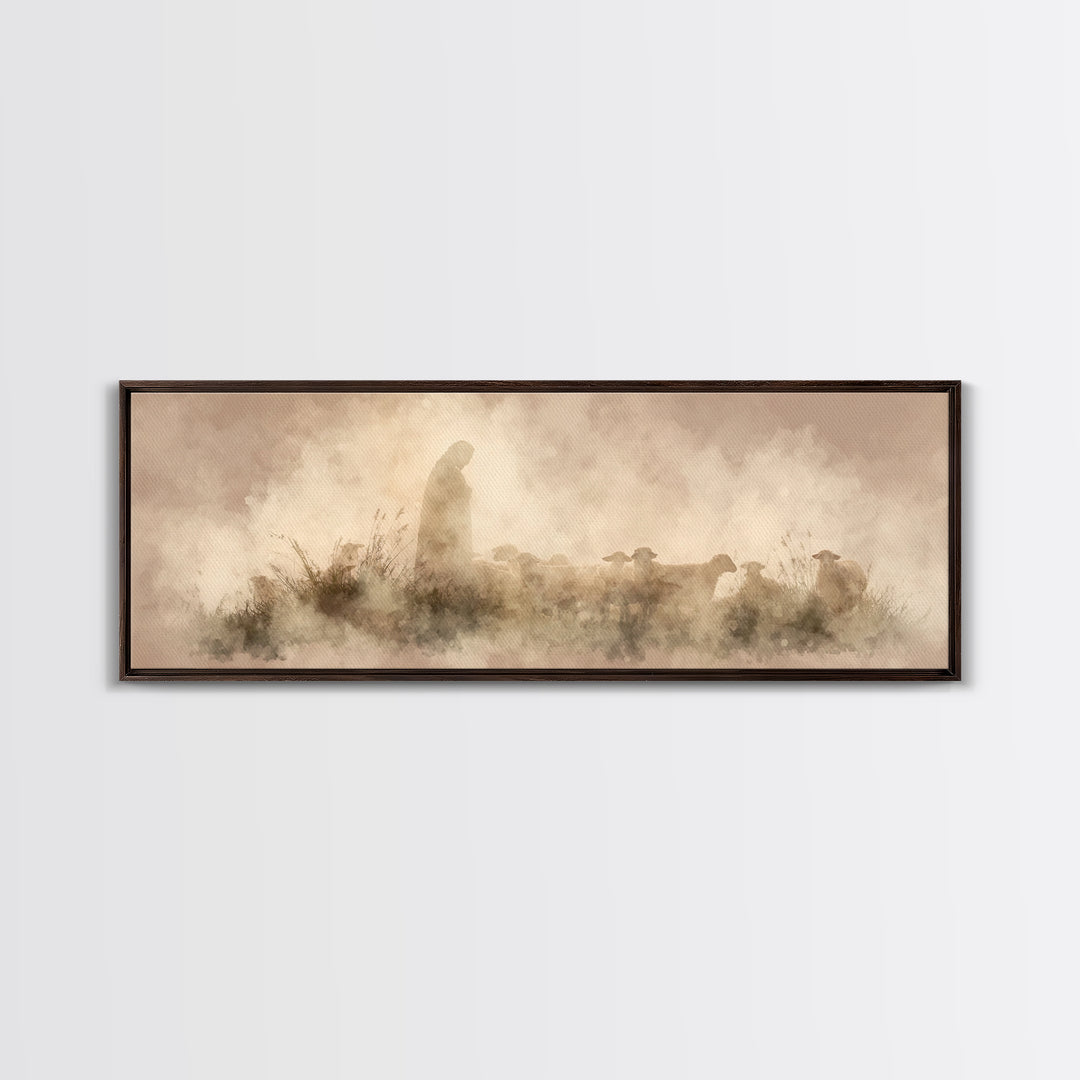 Light Of The Fold – Framed Canvas Print – Panoramic Painting – Christian Wall Art – Jesus Art Print – Christmas Art