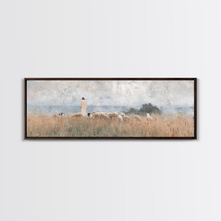 Fields Of Comfort, Framed Canvas Print, Panoramic Print, Christian Art Canvas, Jesus Painting, Christian Wall Art