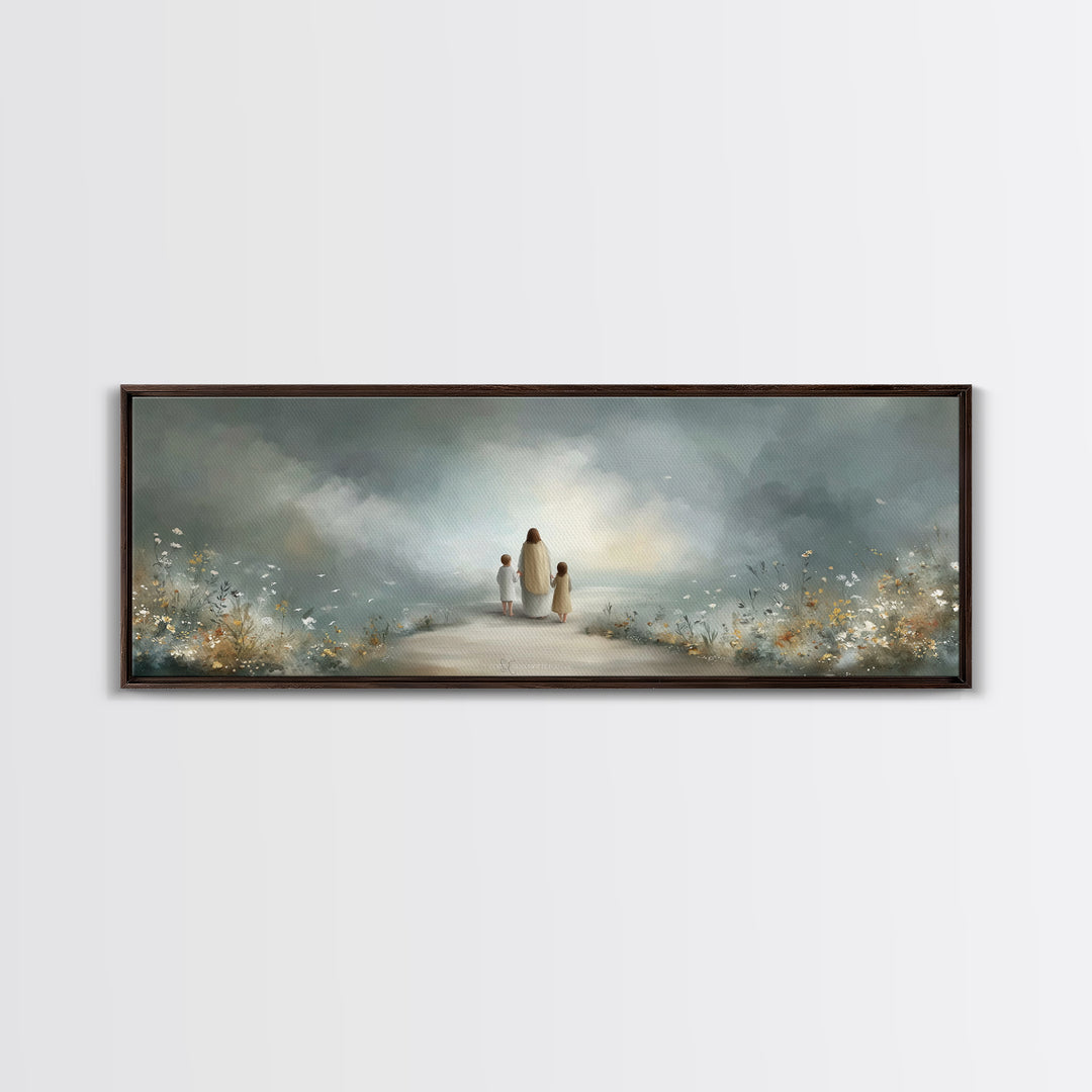 Heavenly Garden Walk – Framed Canvas Print – Panoramic Art – Christian Art Canvas – Jesus Painting – Christian Gift