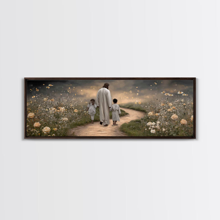 Gentle Path Blessing | Framed Canvas Print | Panoramic Painting | Christian Wall Art | Jesus Art Print | Christian Art Canvas