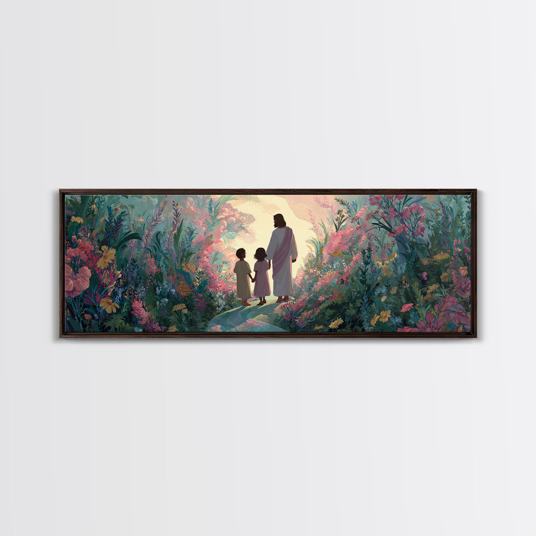 Garden Of Promise – Framed Canvas Print – Panoramic Art – Christian Painting – Jesus Art Print – Christian Wall Art