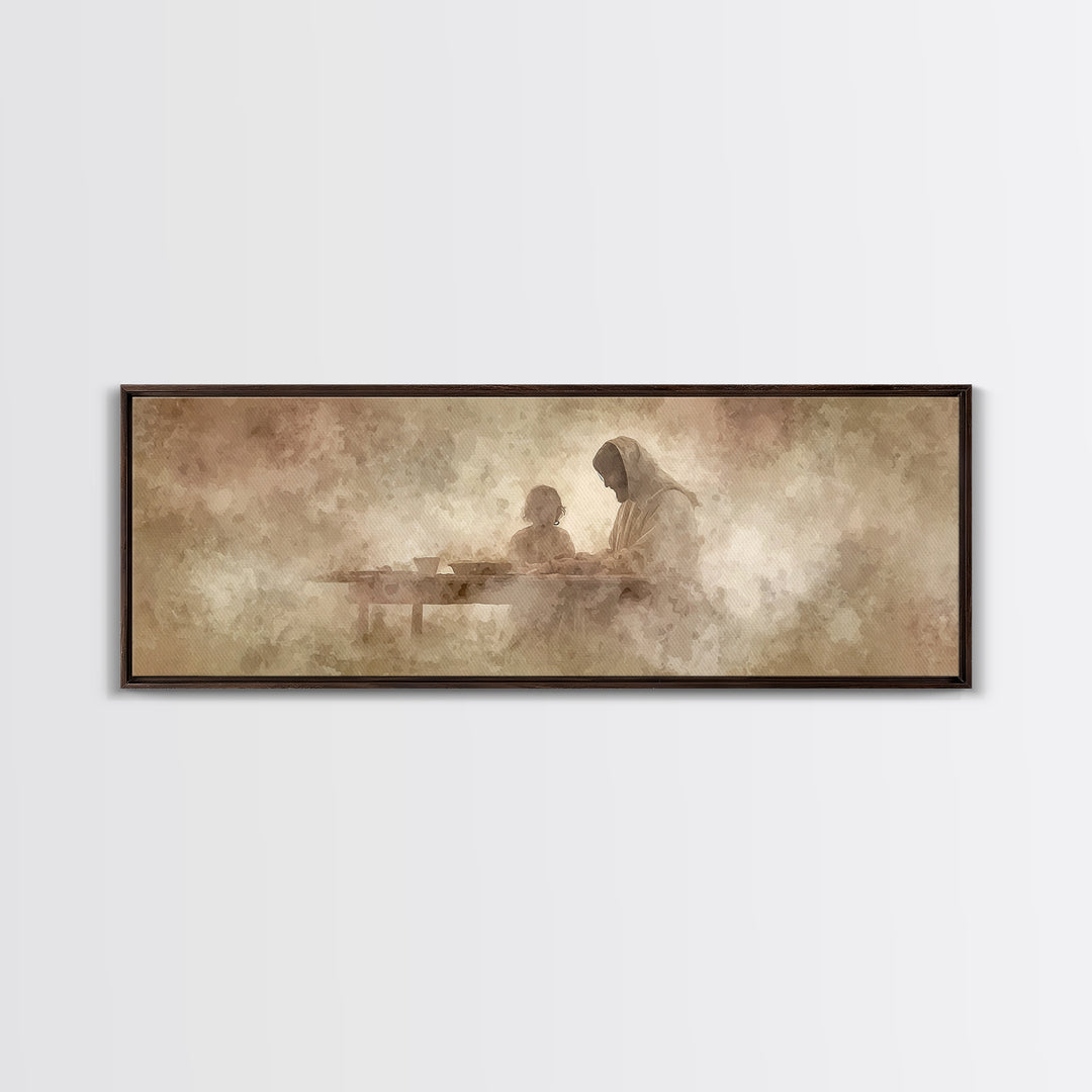 Heavenly Table Grace, Framed Canvas Print, Christian Art Canvas, Jesus Painting, Panoramic Wall Art, Christian Wall Art, Christmas Art, Chr