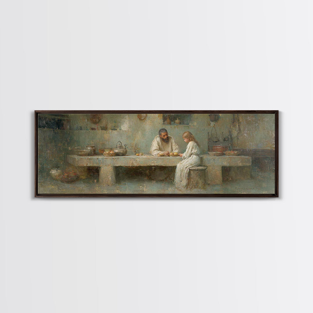 The Quiet Workshop | Framed Canvas Print | Christian Wall Art | Christian Art Canvas | Panoramic Painting | Jesus Painting | Christian Deco