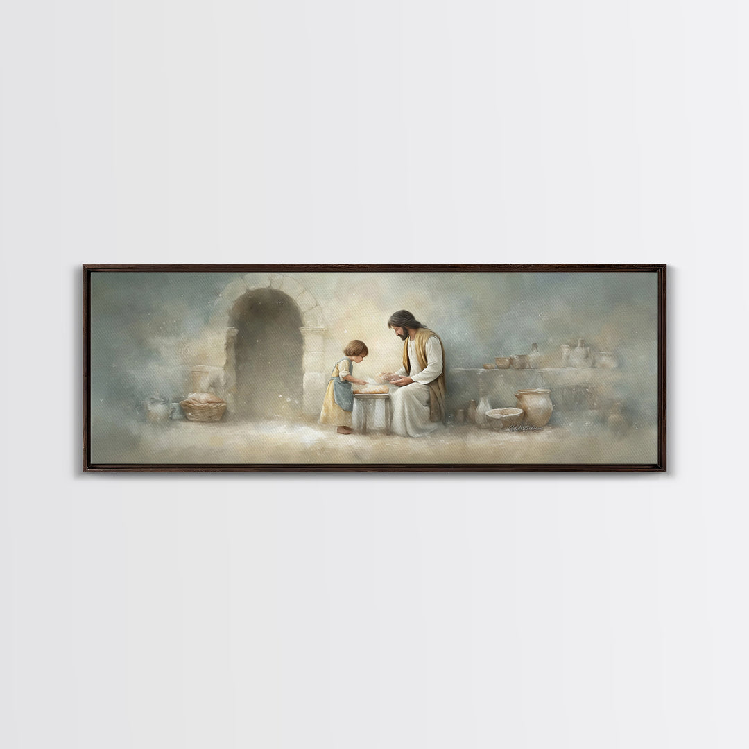 Sacred Kitchen Light, Framed Canvas Print, Christian Wall Art, Jesus Painting, Panoramic Frame, Christian Decor, Christian Art Canvas, Chri