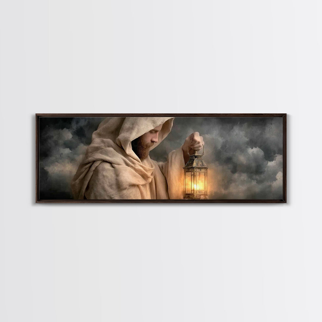 Sacred Lantern Light – Framed Canvas Print – Christian Wall Art – Panoramic Painting – Jesus Painting – Christian Art Canvas – Christian De
