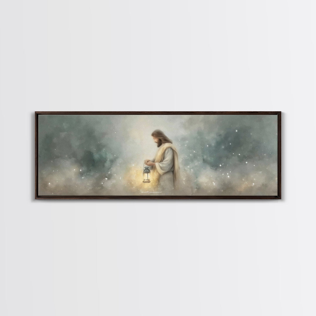 Lantern Of Peace – Framed Canvas Print – Panoramic Art – Christian Art Canvas – Christian Wall Art – Jesus Painting – Christian Christmas A