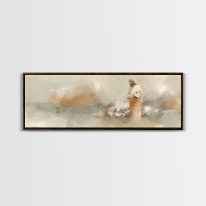 The Quiet Crossing – Framed Canvas Print – Panoramic Painting – Christian Art Canvas – Jesus Painting – Christian Wall Art – Christian Deco