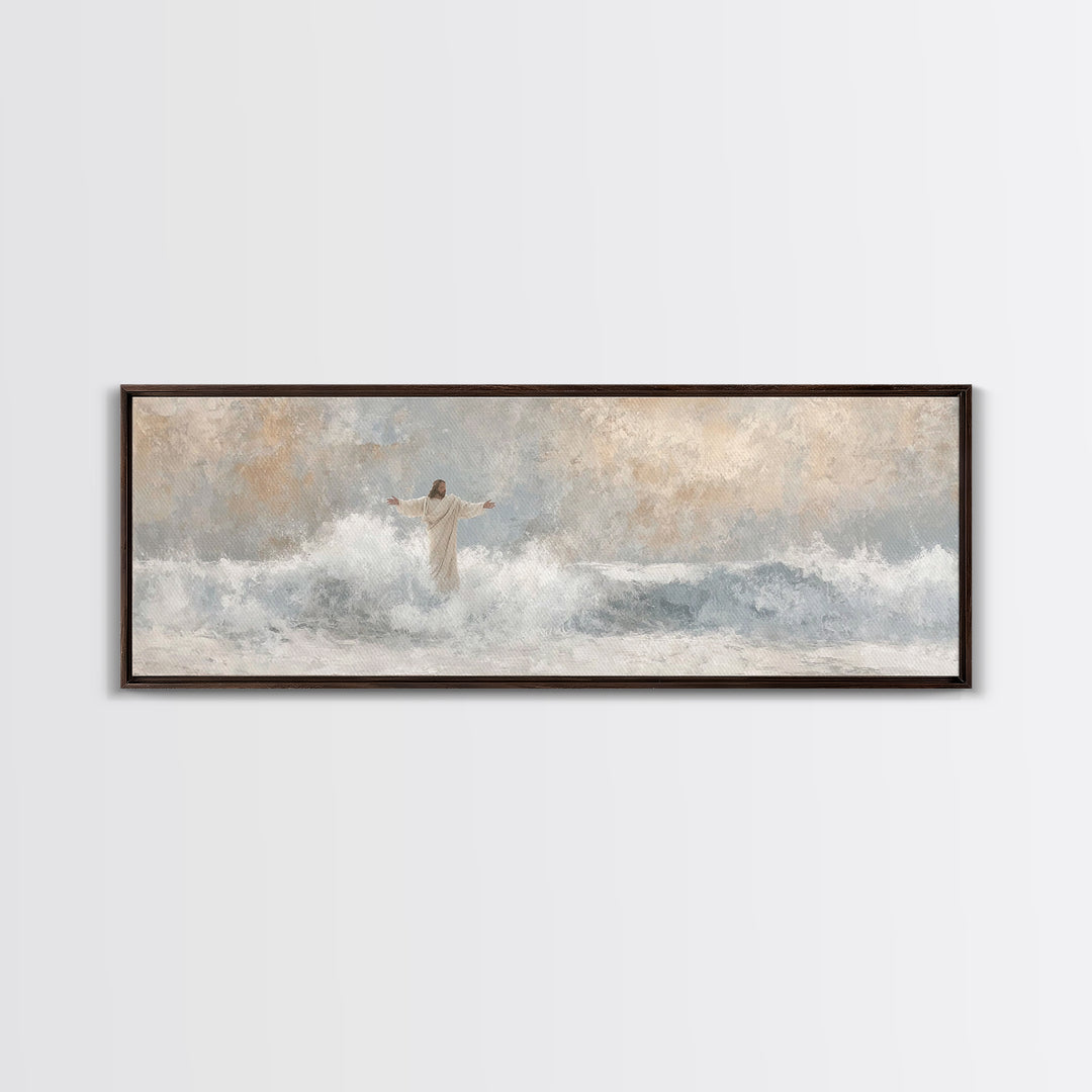 Majestic Tide, Framed Canvas Print, Panoramic Frame, Christian Wall Art, Christian Art Canvas, Jesus Painting, Large Christian Painting