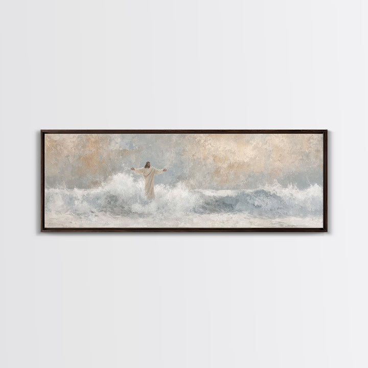 Majestic Tide, Framed Canvas Print, Panoramic Frame, Christian Wall Art, Christian Art Canvas, Jesus Painting, Large Christian Painting