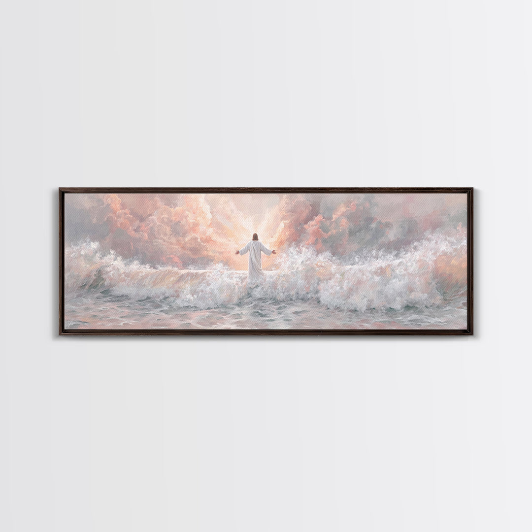 Ocean Of Light | Framed Canvas Print | Panoramic Art | Christian Art | Jesus Painting | Christian Art Canvas | Christian Christmas Decor