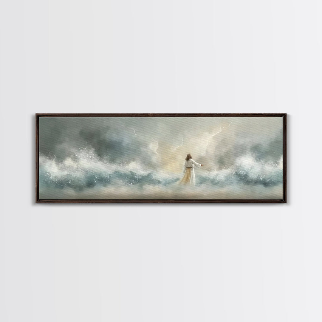 Storm Of Grace – Framed Canvas Print – Panoramic Art – Christian Wall Art – Jesus Painting – Christian Art Canvas – Christian Christmas Art
