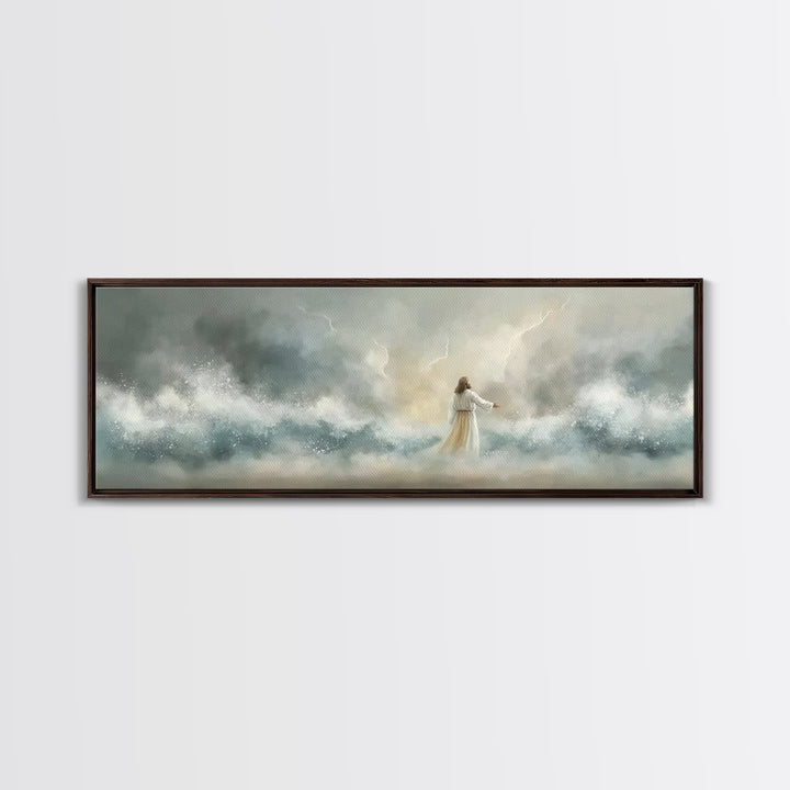 Storm Of Grace – Framed Canvas Print – Panoramic Art – Christian Wall Art – Jesus Painting – Christian Art Canvas – Christian Christmas Art