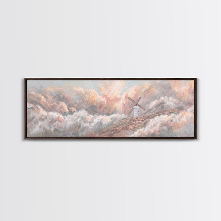 Hill Of Redemption, Framed Canvas Print, Panoramic Painting, Christian Wall Art, Christian Art Canvas, Jesus Painting, Christian Decor
