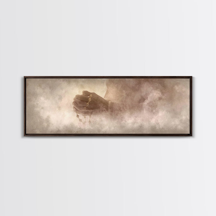 Sacred Hands Hope | Framed Canvas Print | Christian Art Canvas | Christian Wall Art | Panoramic Art | Jesus Painting | Christmas Art