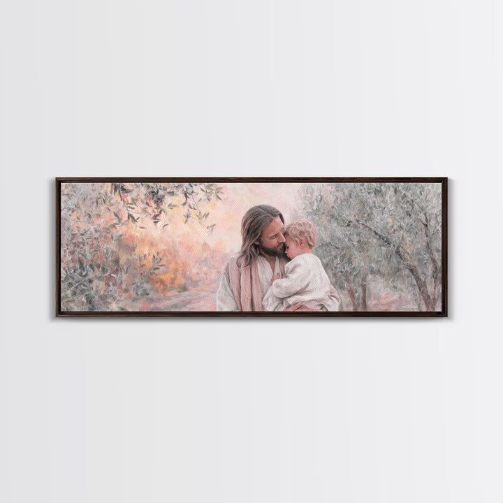 Tender Shepherd | Framed Canvas Print | Christian Art Canvas | Jesus Painting | Panoramic Wall Art | Christian Decor | Christian Art