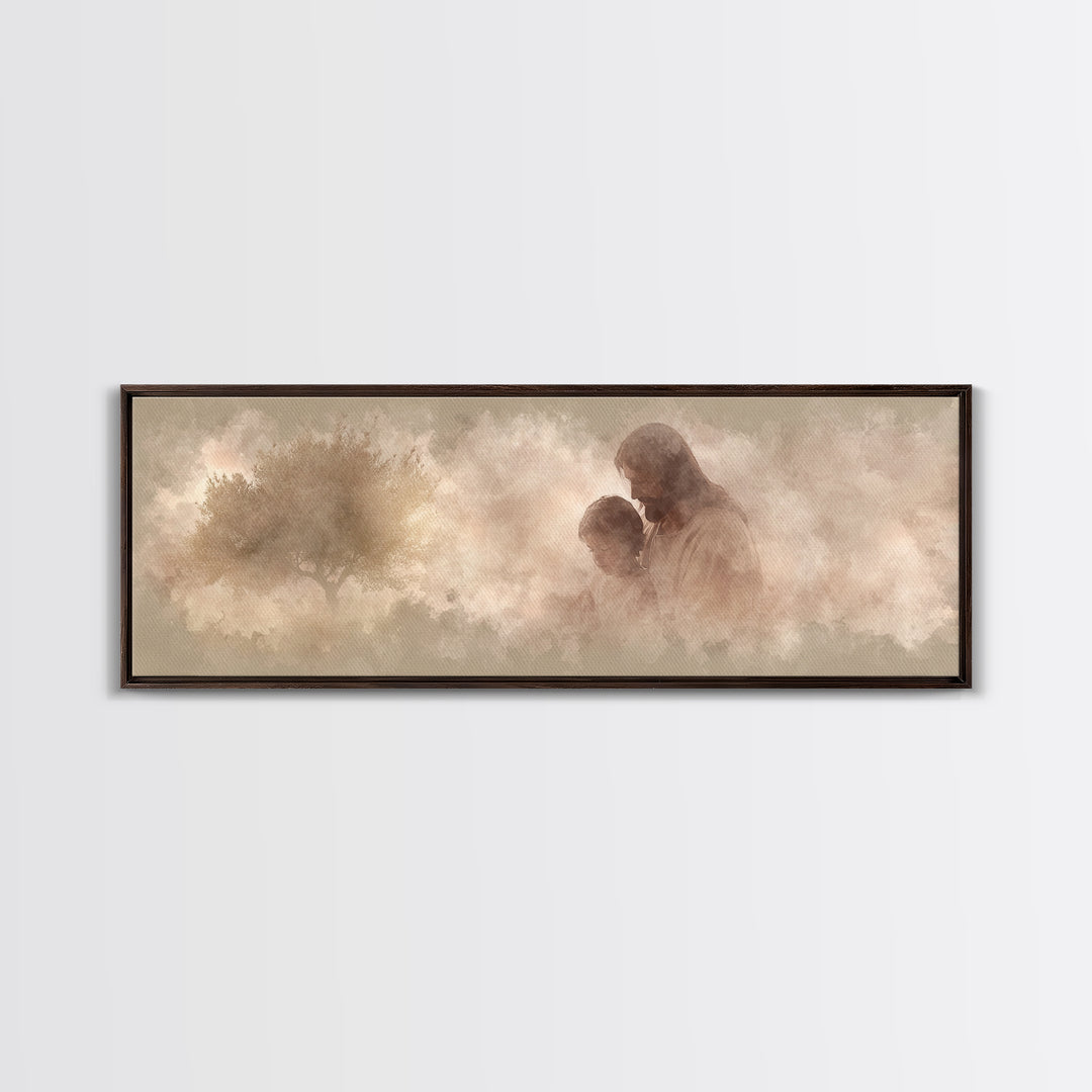 Hearts At Rest, Framed Canvas Print, Christian Art Canvas, Jesus Painting, Panoramic Frame, Large Christian Art, Christian Wall Art