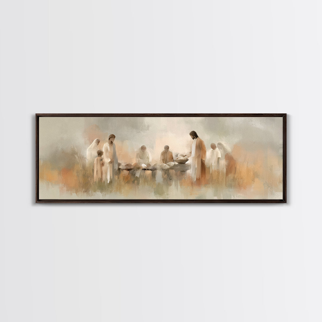 Bread Of Blessing – Framed Canvas Print – Christian Wall Art – Christian Art Canvas – Panoramic Art – Jesus Painting – Christian Decor