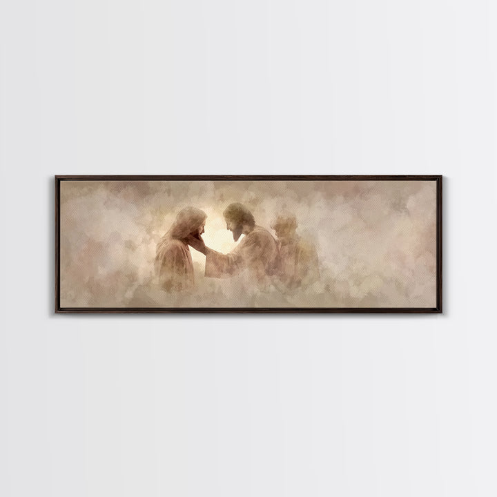 Tender Restoration | Framed Canvas Print | Christian Art Canvas | Large Jesus Painting | Panoramic Painting | Christian Wall Art | Christia