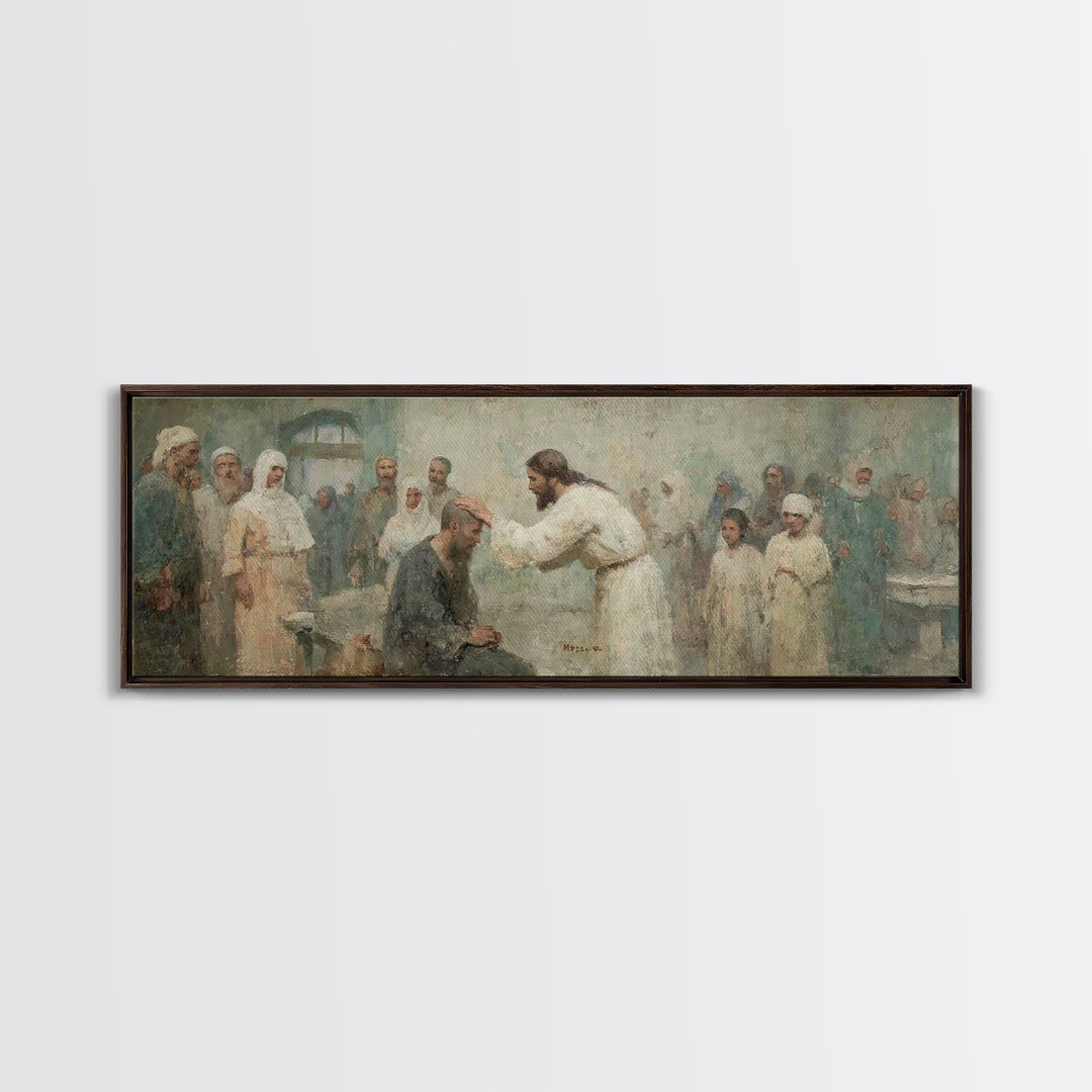 Healing Grace Path, Framed Canvas Print, Christian Art Print, Jesus Painting, Panoramic Art, Christian Wall Art, Christian Decor