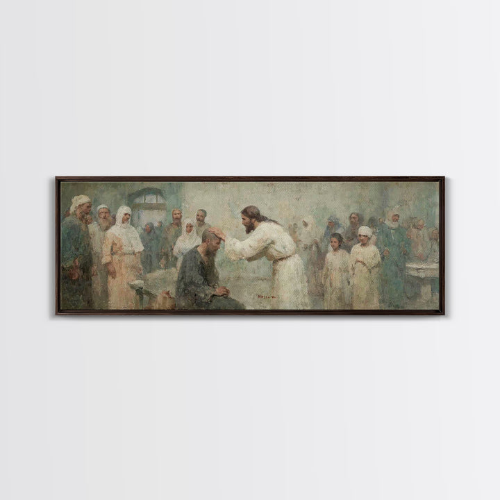 Healing Grace Path, Framed Canvas Print, Christian Art Print, Jesus Painting, Panoramic Art, Christian Wall Art, Christian Decor