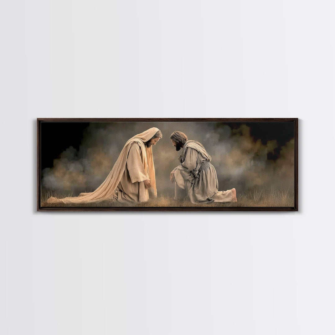 Silent Devotion – Framed Canvas Print – Christian Paintings – Jesus Art Print – Panoramic Wall Art – Modern Christian Art – Christian Home