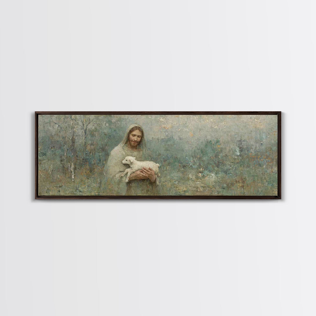 Pasture Of Peace, Framed Canvas Print, Panoramic Art, Christian Wall Art, Jesus Art Canvas, Christian Painting, Christian Decor