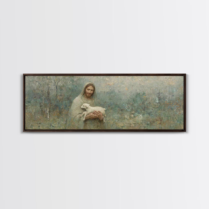Pasture Of Peace, Framed Canvas Print, Panoramic Art, Christian Wall Art, Jesus Art Canvas, Christian Painting, Christian Decor