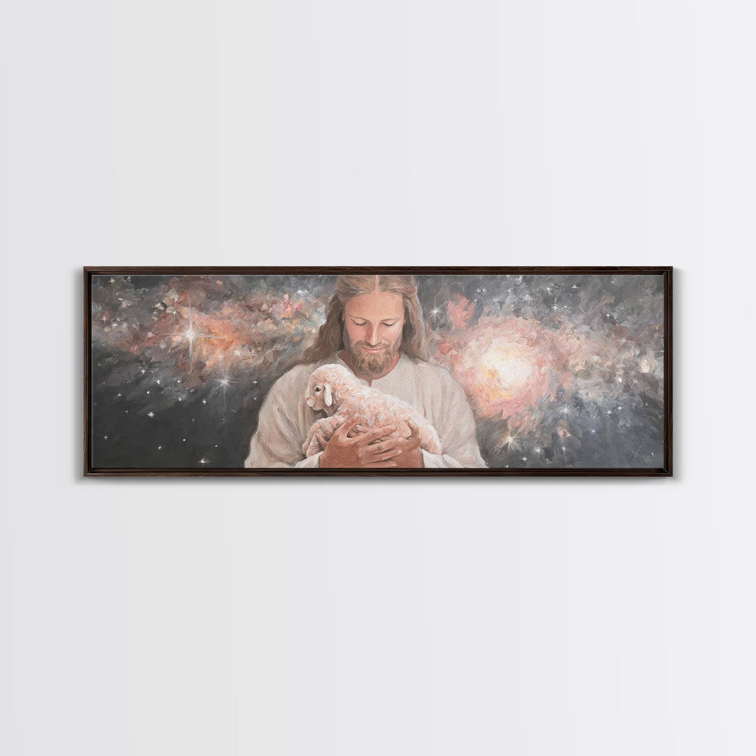 Galactic Embrace, Framed Canvas Print, Panoramic Painting, Jesus Art Print, Christian Wall Art, Christian Art Canvas, Christian Gift