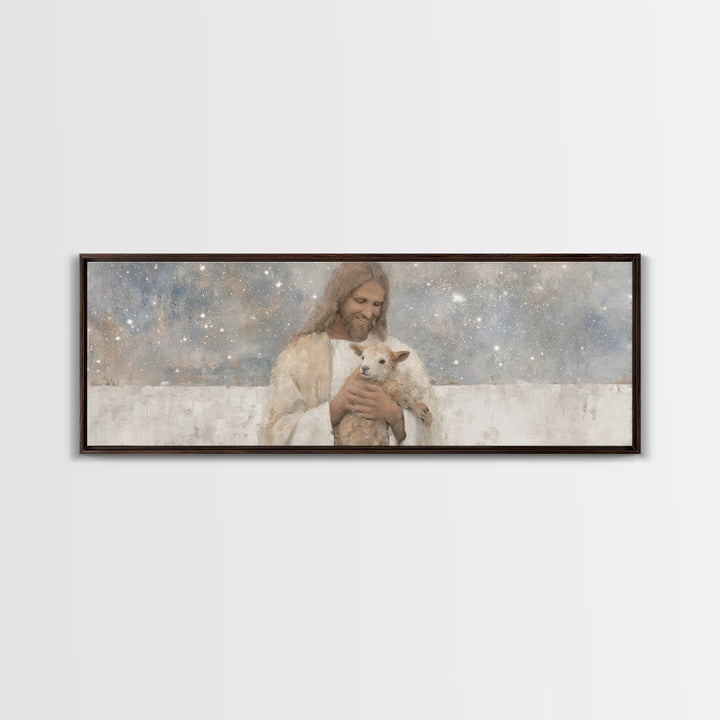 Cosmic Shepherd Light – Framed Canvas Print – Panoramic Art – Christian Art Canvas – Jesus Painting – Christian Wall Art – Subtle Christian