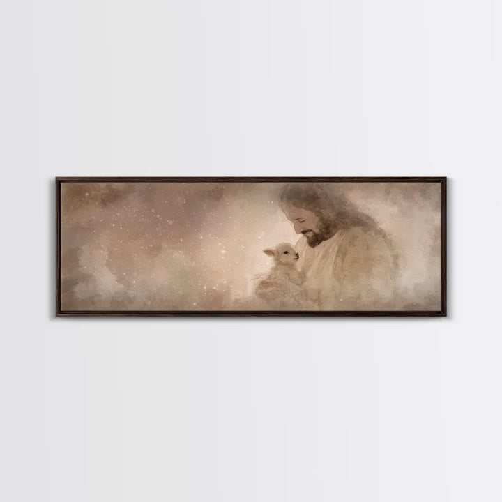 Blessed Night Lamb | Framed Canvas Print | Panoramic Art | Christian Art Print | Jesus Painting Canvas | Christian Wall Art | Christian Dec