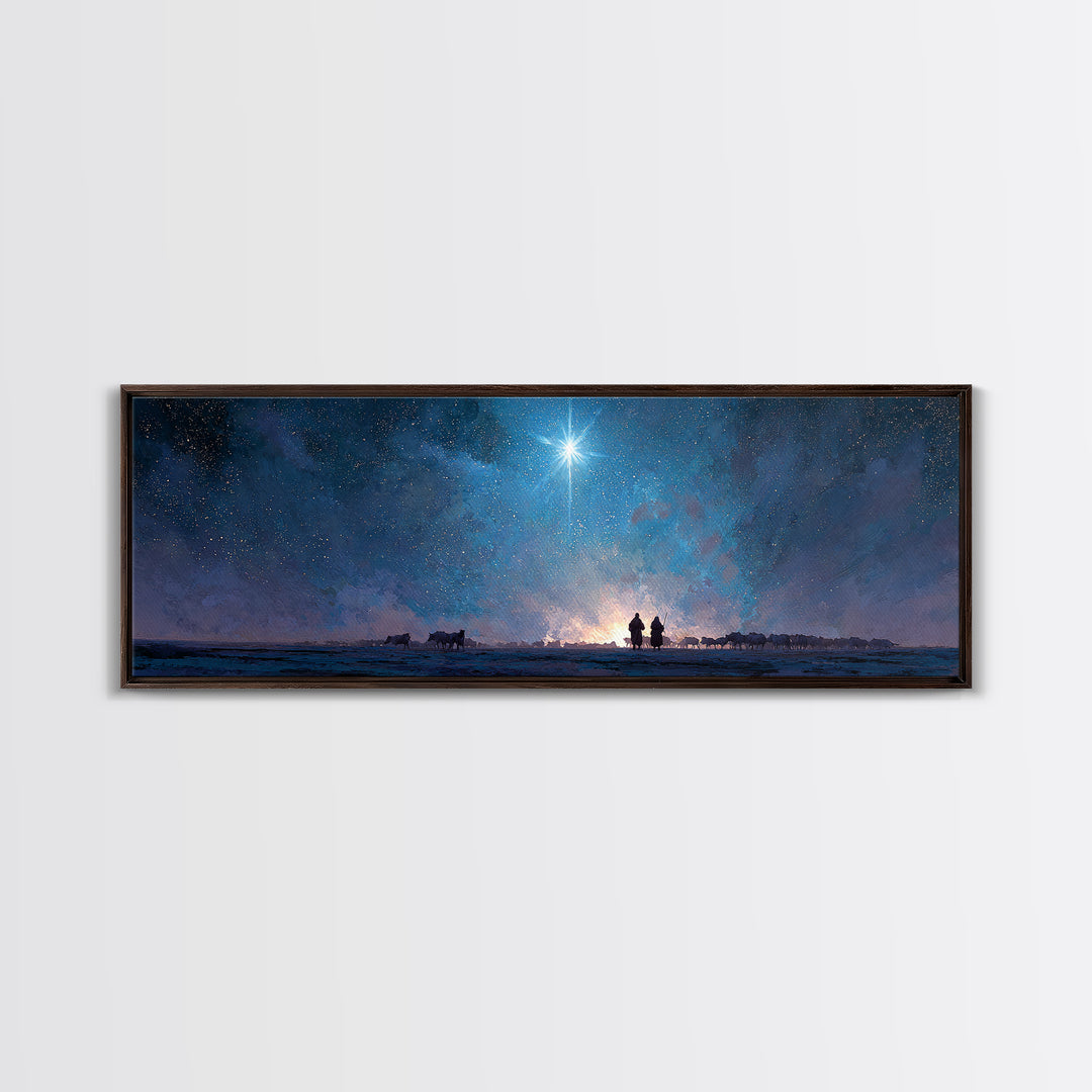 Heaven’s Guiding Star | Framed Canvas Print | Panoramic Wall Art | Christian Art | Christmas Art | Jesus Painting | Christian Art Canvas