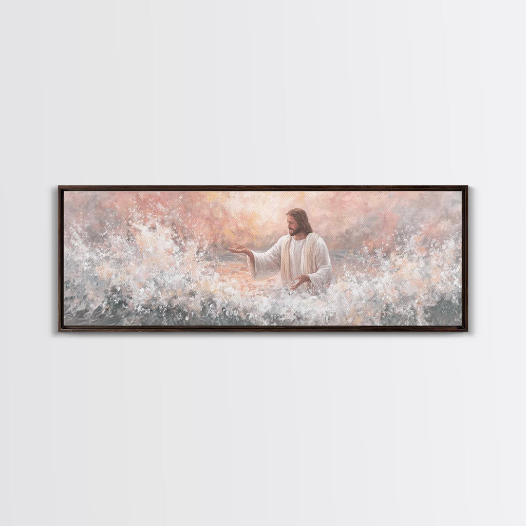 Waves Of His Grace – Framed Canvas Print – Panoramic Painting – Christian Art Canvas – Jesus Art Print – Christian Wall Art – Large Christi